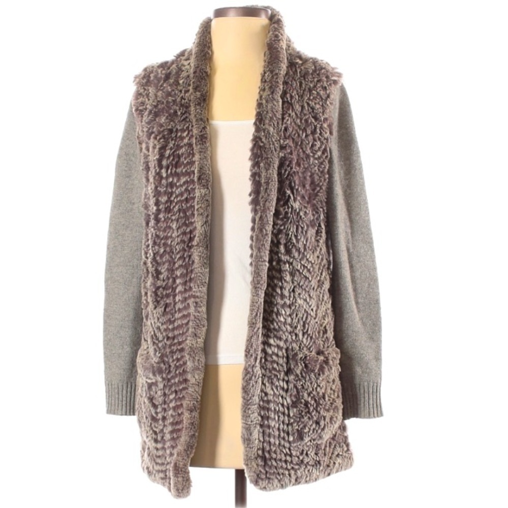 Neiman Marcus Cashmere Collection Fur Cardigan Small women’s grey sweater